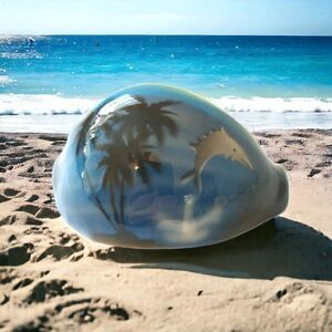 Vintage Handpainted Cowrie Shell Cowry Seashell Dolphin Tropical Beach Seaside.‎